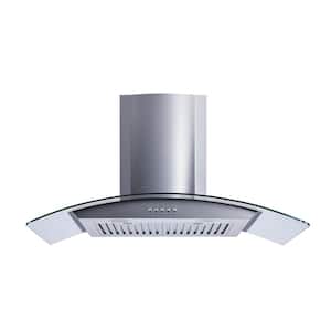 36 in. Convertible Wall Mount Range Hood in Stainless Steel/Glass with Baffle Filters