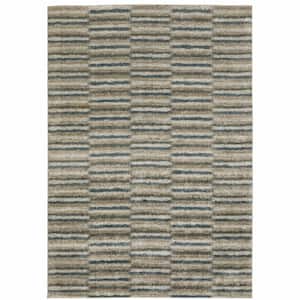 Teal Blue Grey and Tan 3 ft. x 5 ft. Geometric Power Loom Stain Resistant Area Rug