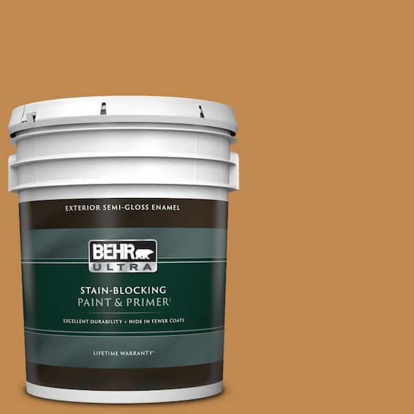 BEHR ULTRA 5 gal. #M250-6 Toffee Tart Semi-Gloss Enamel Exterior Paint & Primer