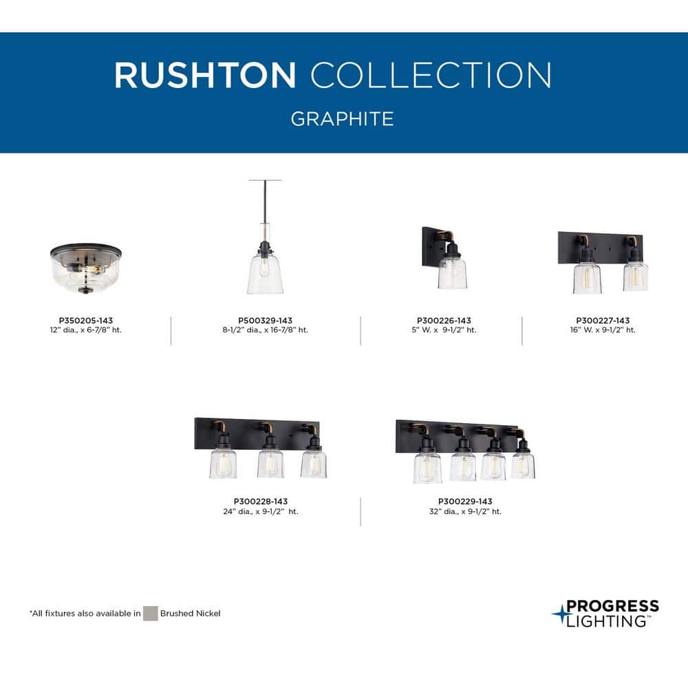 Rushton 32" Graphite 4-Light Bath Vanity with Clear Glass Shades