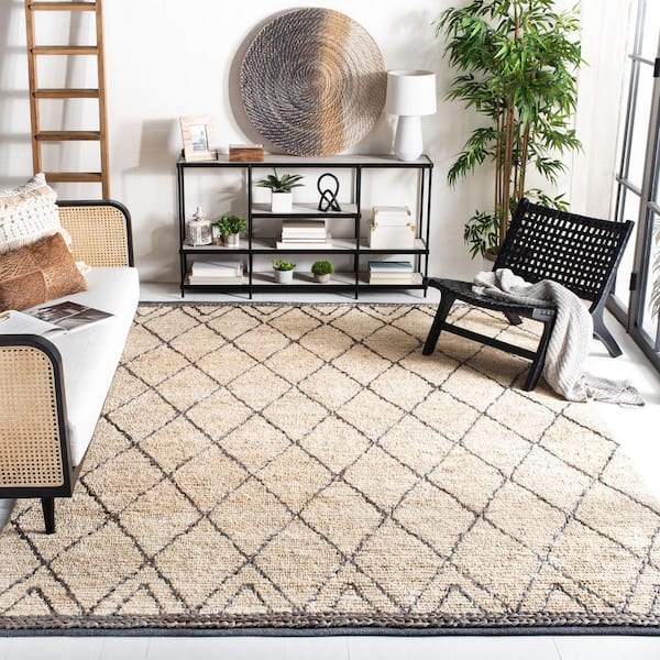 Natural Fiber Beige/Gray 8 ft. x 10 ft. Border Diamond Area Rug