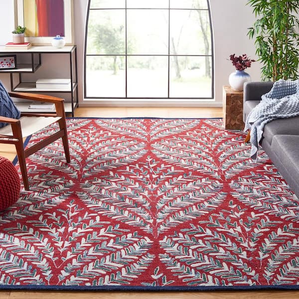 Capri Red/Green 9 ft. x 12 ft. Geometric Leaf Area Rug