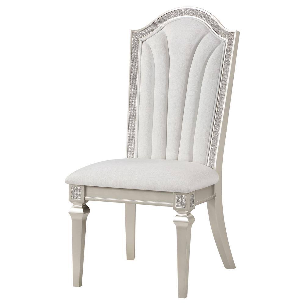 Evangeline Ivory and Silver Oak Upholstered Side Chair Set