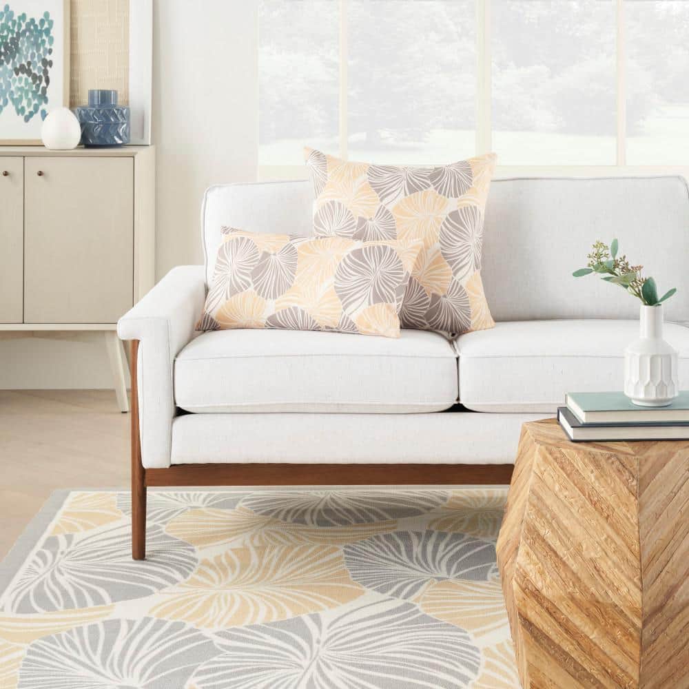 Waverly Sun N Shade Grey & Yellow Botanical 20" Square Throw Pillow