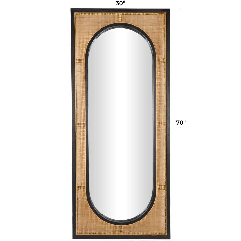 Nela Brown Wicker and Rattan Rectangle Wall Mirror