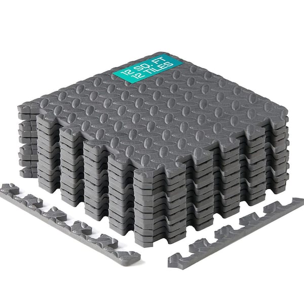 Gray 12 in. W x 12 in. L x 0.44 in. T Interlocking Foam Gym Flooring Mat (12 Tiles/Pack) (12 sq. ft. )