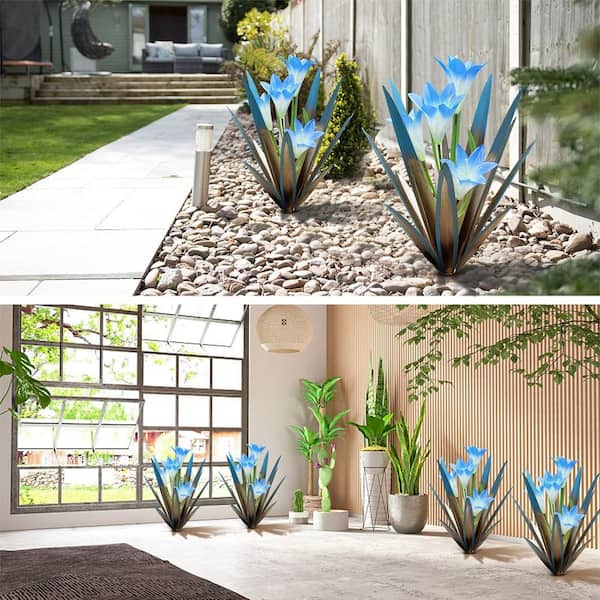 Cubilan Metal Agave Plant Outdoor Decoration Outdoor Garden Decoration Yard Art Plant (3 Big Blue Lilies)