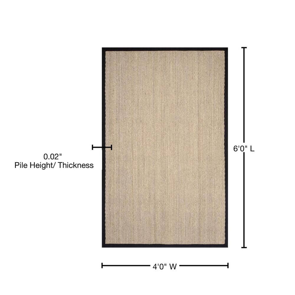 Elegant Herringbone Seagrass 4' x 6' Oval Area Rug in Black