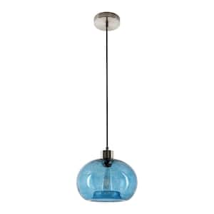 Jasslynn 60 Watt 1-Light Pendant Light with Blue Seeded Glass Shade for Kitchen Island Dinning Room Foyer