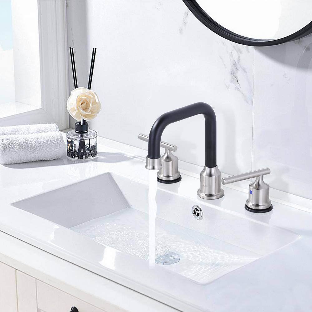 Matte Black Stainless Steel Double Handle Widespread Bathroom Faucet