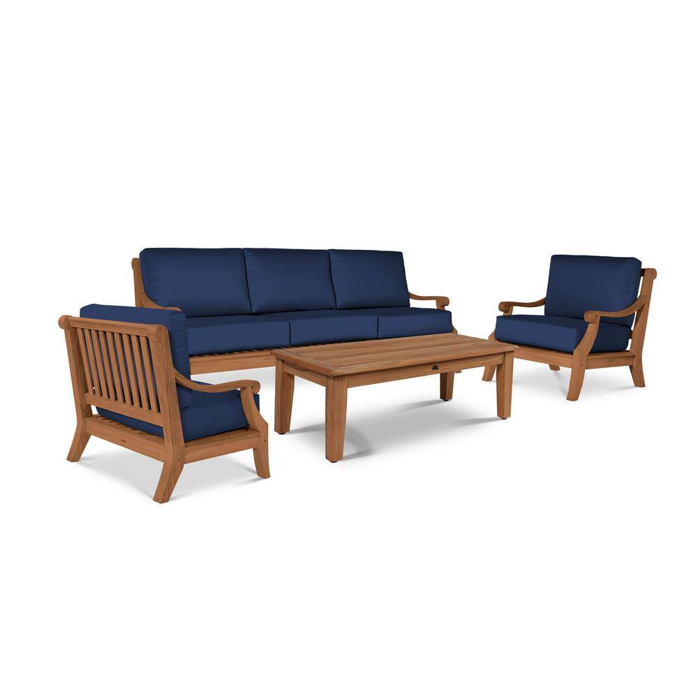 Adrien 4-Piece Teak Patio Conversation Deep Seating Set With Sunbrella ...