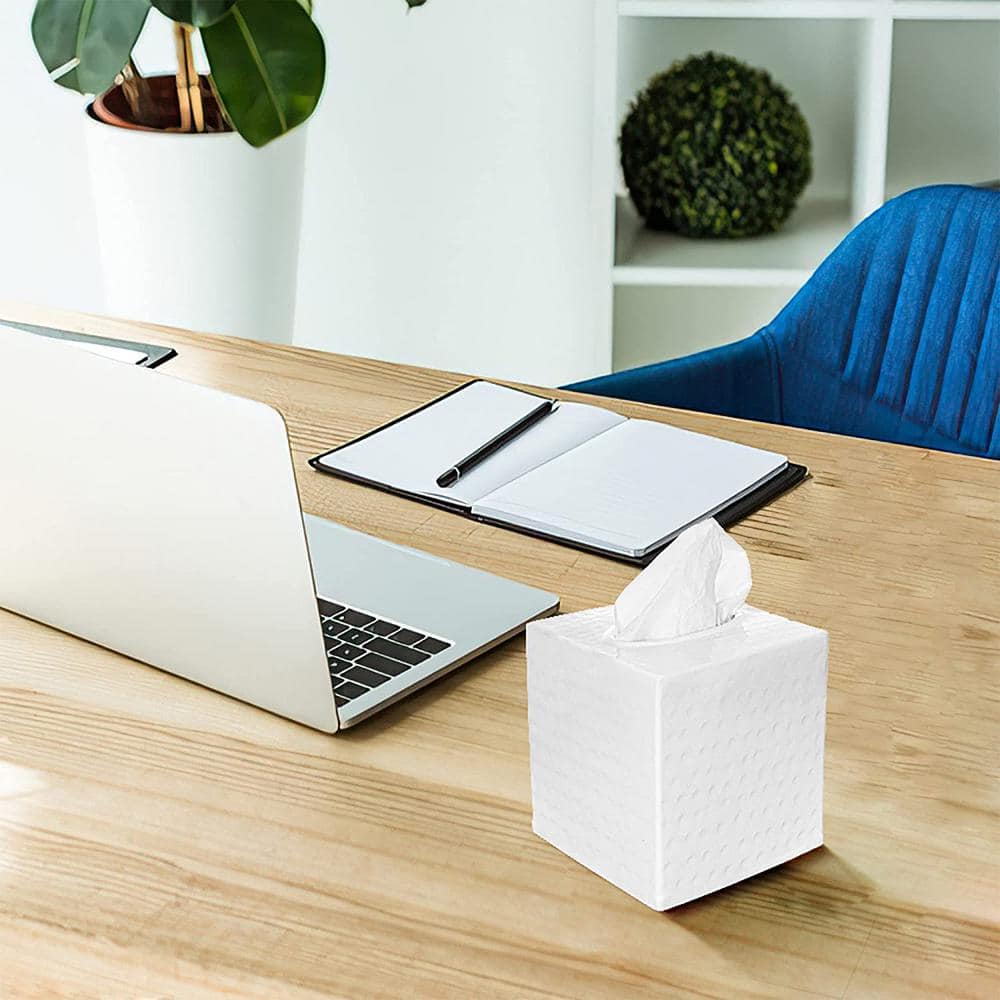 White Hand Hammered Metal Square Tissue Box Cover