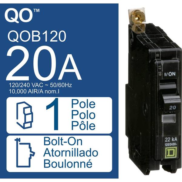 Square D QO 20 Amp Single-Pole Bolt-On Circuit Breaker - Boxed