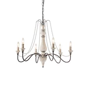 Carmichael French Country 6-Light Candlestick Wood Chandelier with Crystal