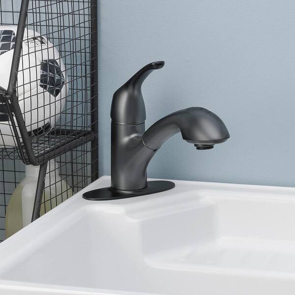 Lukvuzo Matte Black Single Handle Pull-Out Utility Faucet with Deckplate