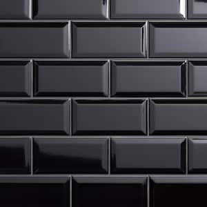 Crown Heights Beveled Glossy Black 3 in. x 6 in. Ceramic Wall Tile (5.72 sq. ft./Case)