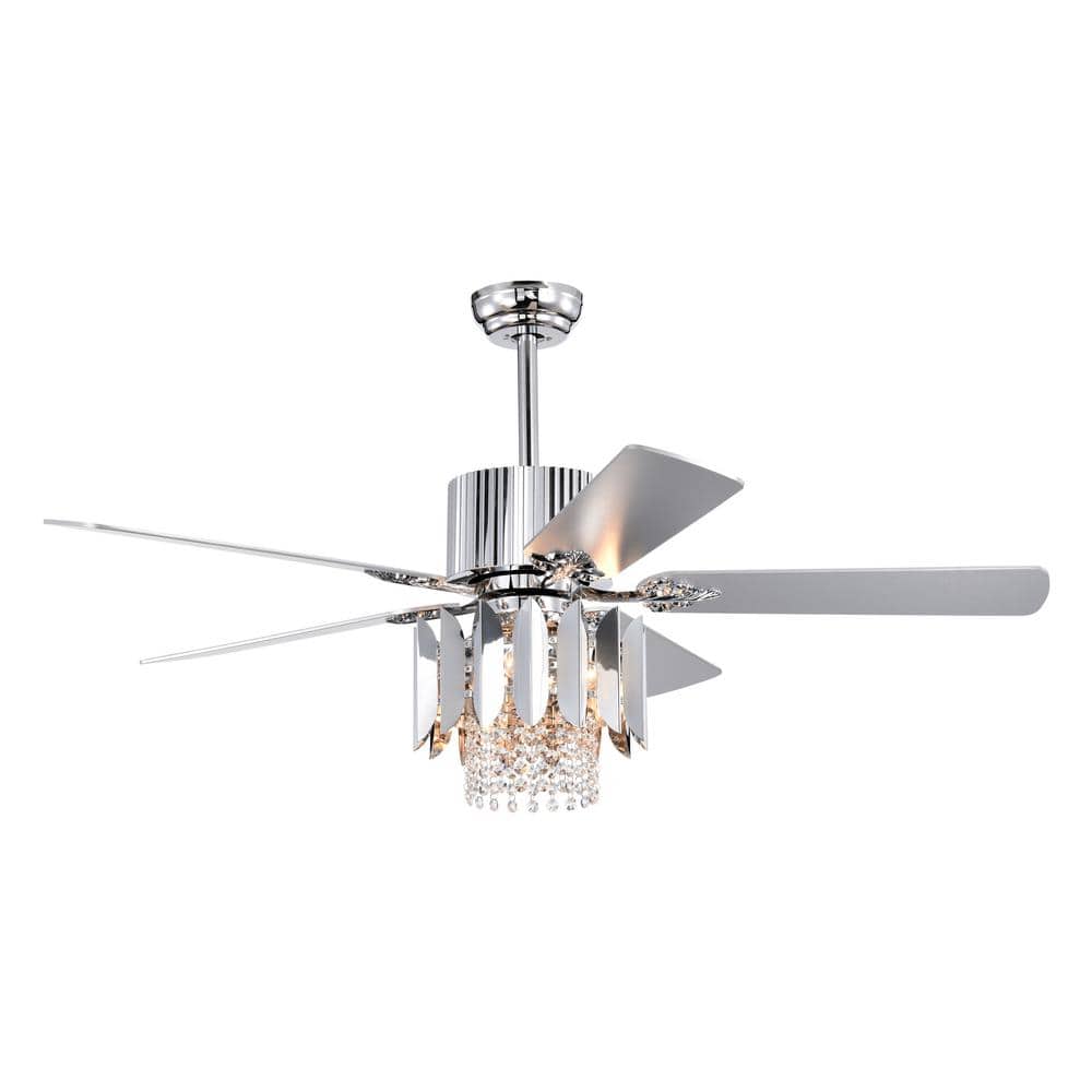 52 in. Indoor Chrome Crystal Ceiling Fan Reversible Blades 3 Wind Speeds wi