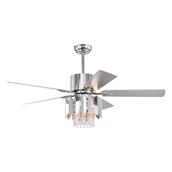 Unbranded 52 in. Indoor Chrome Crystal Ceiling Fan Reversible Blades 3 Wind Speeds with Lights and Remote Control