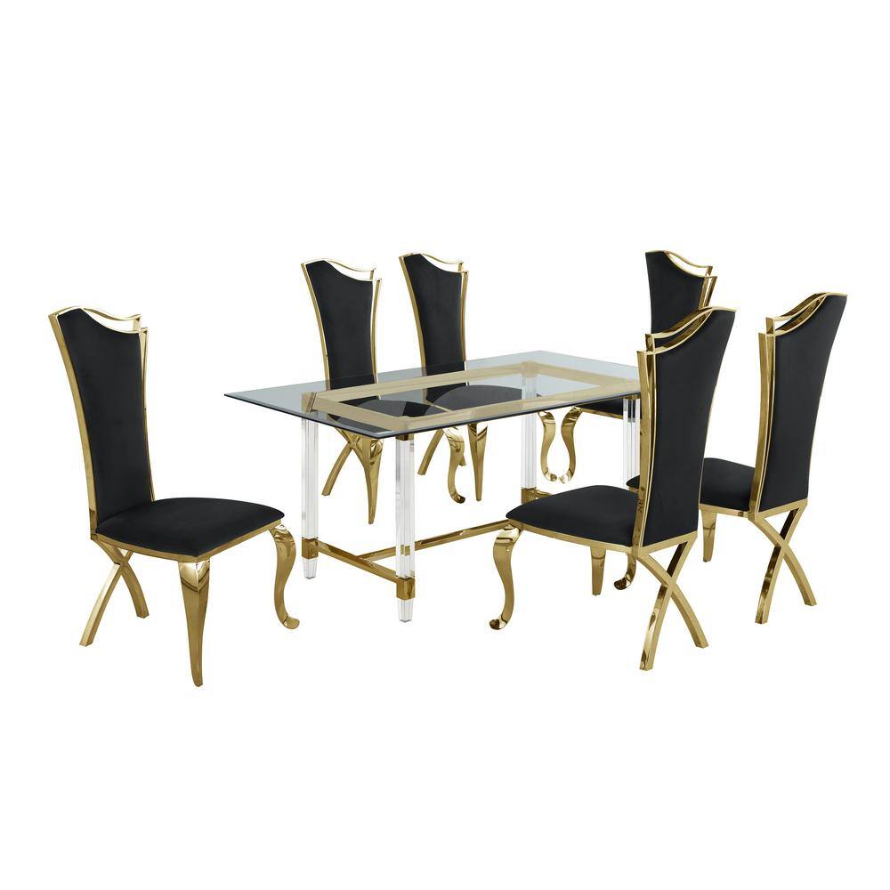Best Quality Furniture Rema 7Piece Glass Top with Gold Stainless Steel