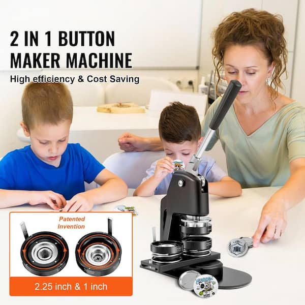 Button Maker Machine, 1 in. and 2.25 in. Badge Punch Press Kit DIY Gifts, Includes 500-Pieces Button Parts Circle Cutter