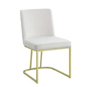 Zazie Beige Velvet and Gold Finish Linen Side Chair Set of 2 with No Additional Features