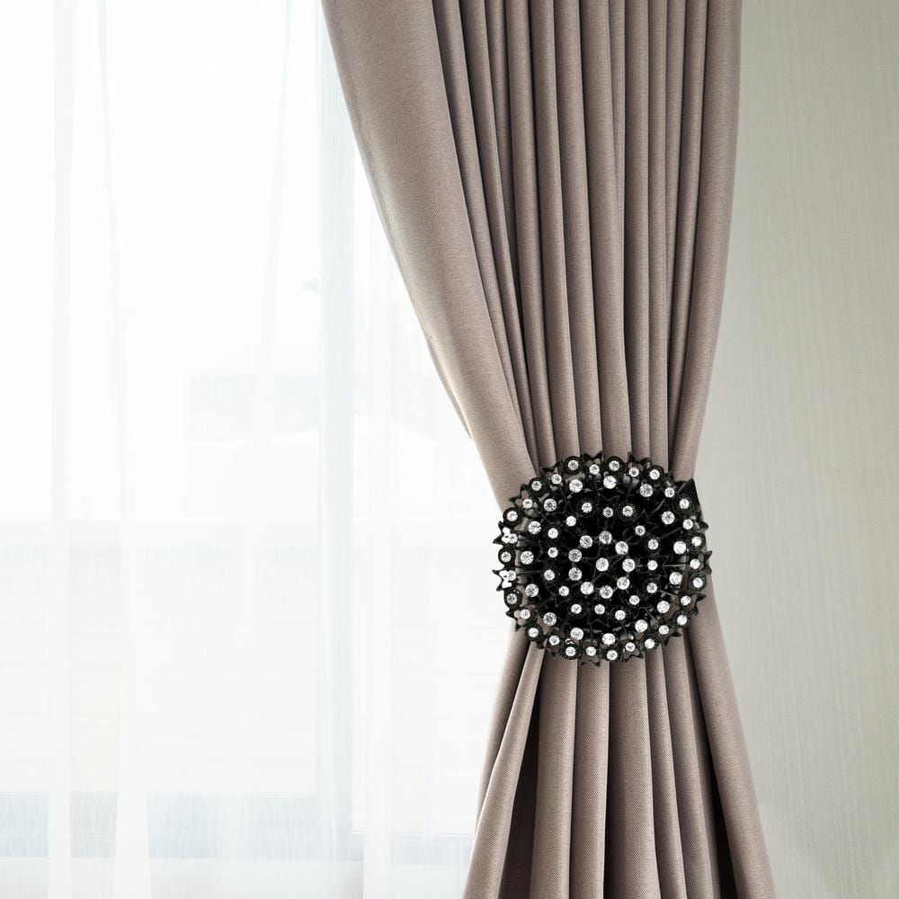 Black Ornate Magnetic Iron Curtain Tie Back Set