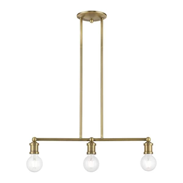 AVIANCE LIGHTING Beckford-3 Light Antique Brass Linear Chandelier
