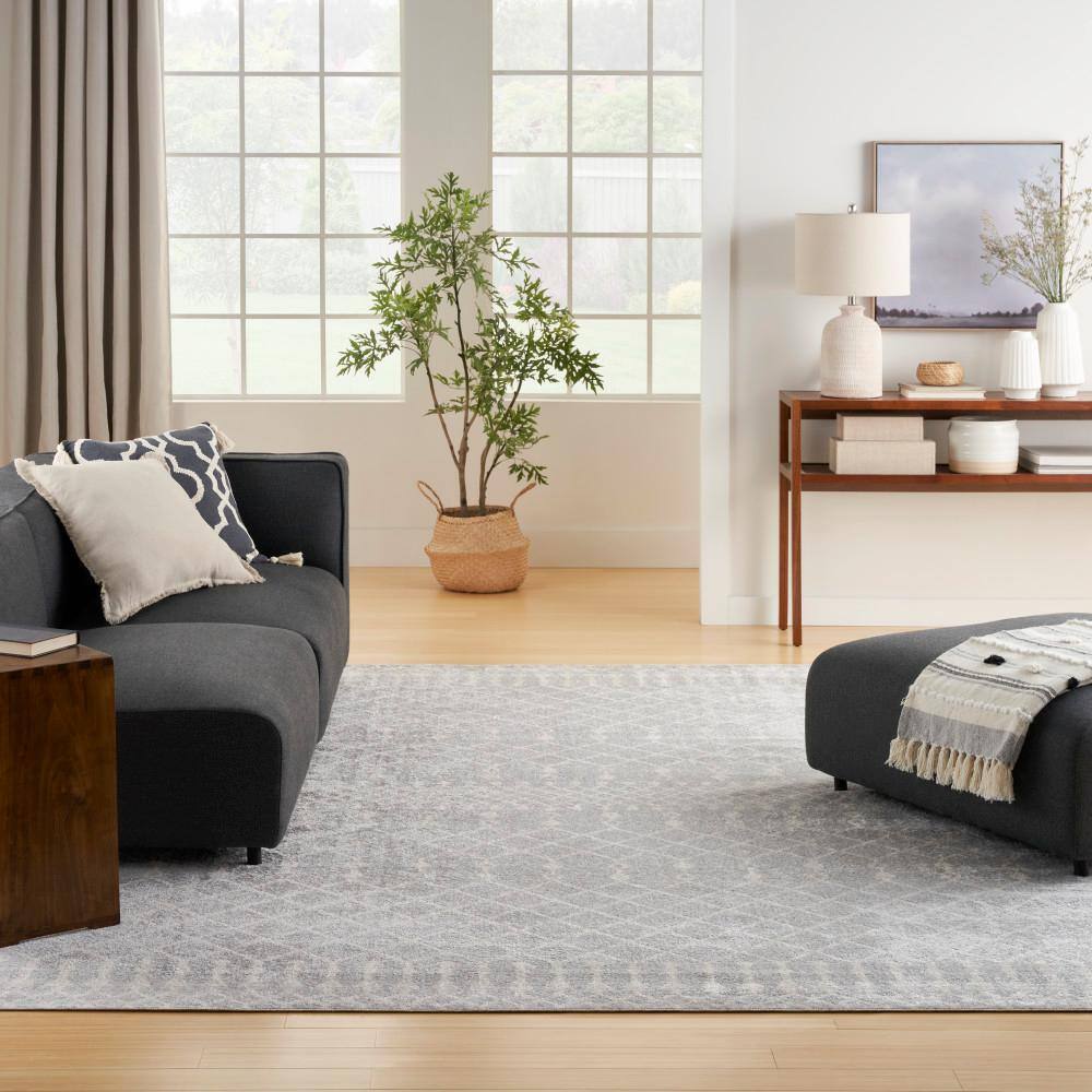 Astra Gray 12' x 15' Synthetic Trellis Washable Rug