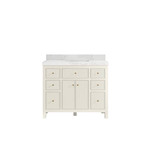 Willow Collections Sonoma 42 in. Single Sink Freestanding Alabaster Bath Vanity with Calacatta Nuvo Quartz Top Unassembled