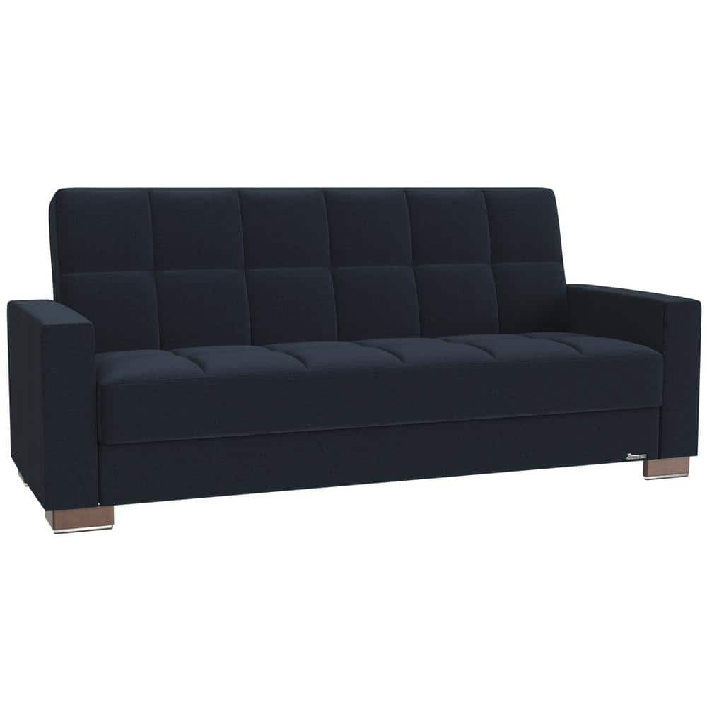 Basics Convertible 89 in. Dark Blue Polyester 3-Seater Twin Size Sleeper Sofa Bed with Storage, Firm Seat Cushion