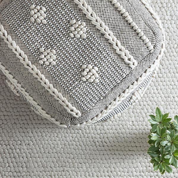 Sidney Street 20 in. x 20 in. x 20 in. Black and Ivory Pouf