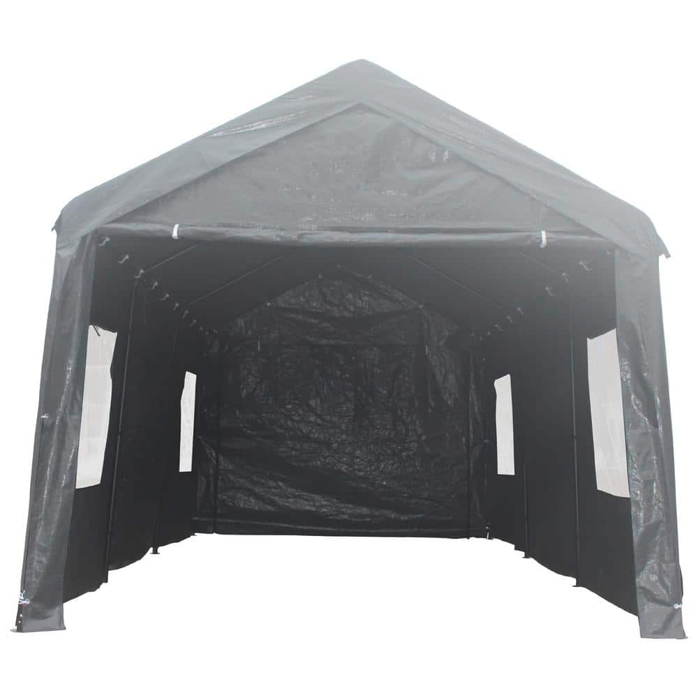  20 ft. W x 10 ft. D x 9 ft. H Gray Outdoor Heavy-Duty Canopy Carport, Portable Garage for Party, Wedding, Garden Storage