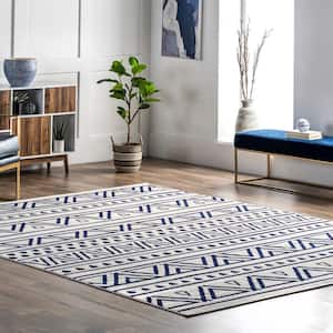 Cecilia Geometric Tribal Bands Blue 8 ft. x 10 ft. Indoor Area Rug