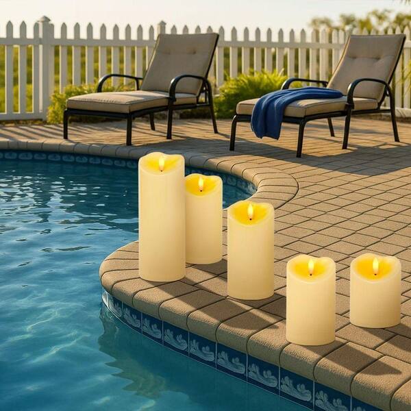 Dark Ivory Battery Powered Unscented Plastic Flameless Candles with Remote 5-Pack LSQZHK6