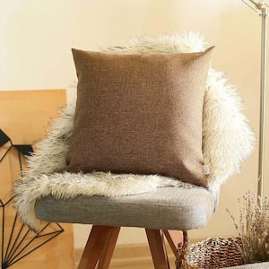 Boho-Chic Handcrafted Jacquard Brown 18 in. x 18 in. Square Solid Throw Pillow Cover