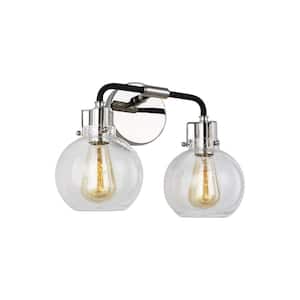 Clara 14.75 in. 2-Light Polished Nickel Vanity Light with Clear Seeded Glass