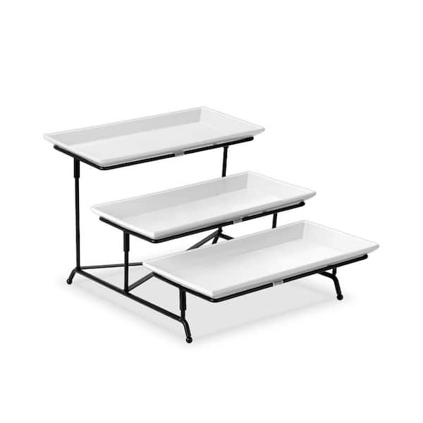 3-Tier White Porcelain Cake Stand, White Dessert Stand with Collapsible Sturdier Metal Rack, 12 in. Tiered Tray Stand