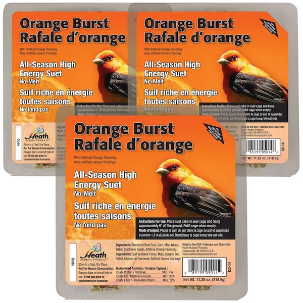 Heath Outdoor Products Heath Orange Burst Suet Cakes, Contains 3-Suet Cakes, for Woodpeckers, Cardinals, Siskins, Sparrows and Finchs