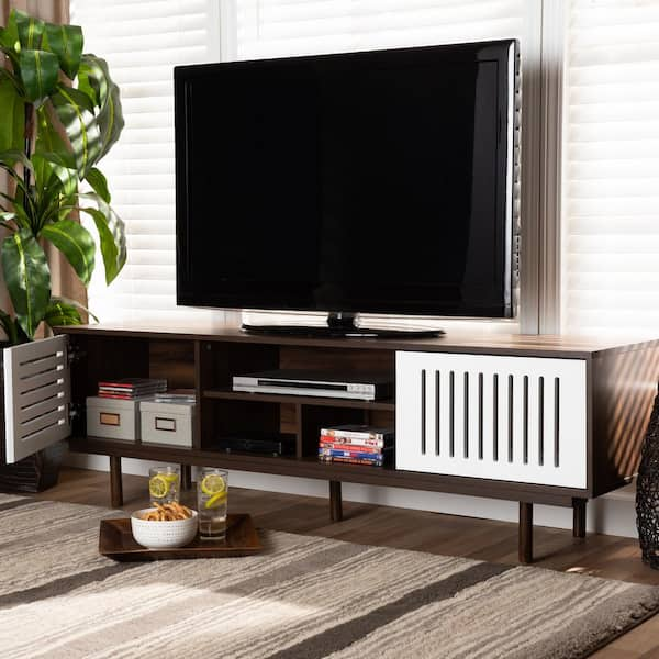 Baxton Studio Meike 63 in. Walnut and White Wood TV Stand Fits 70