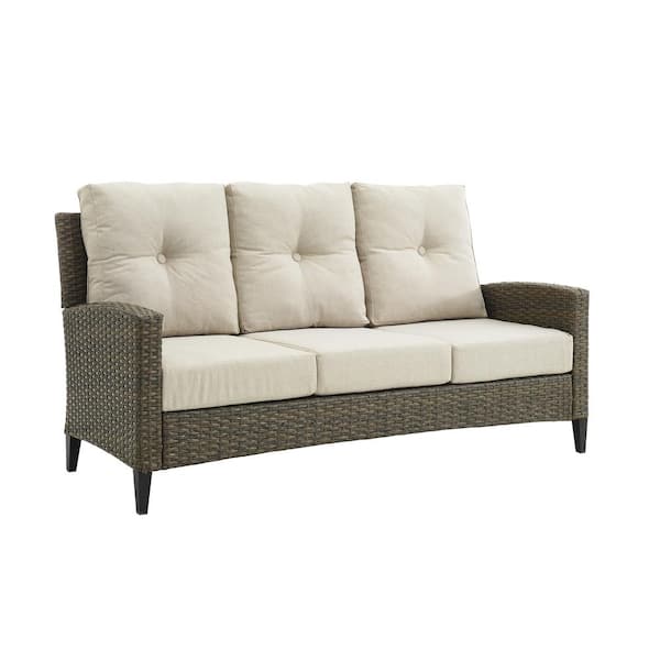 CROSLEY FURNITURE Rockport Wicker Outdoor Sofa with Oatmeal Cushions