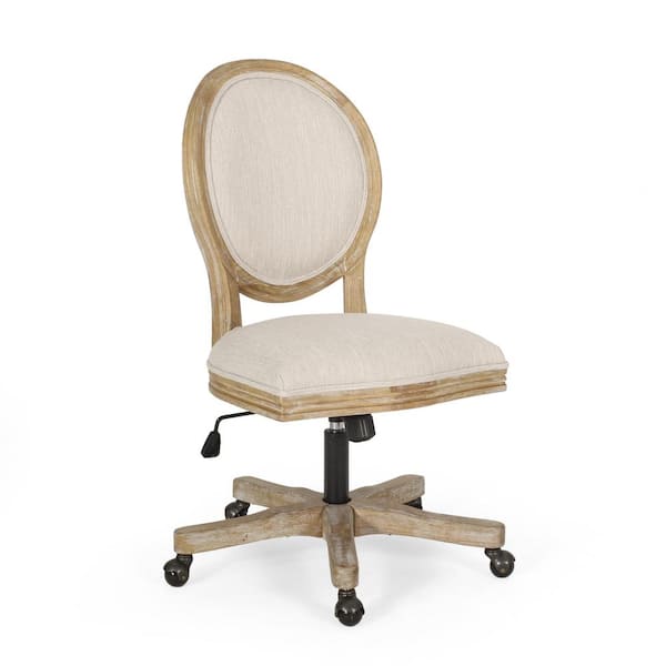 Noble House Elliston Beige and Natural Adjustable Height Swivel Office Chair