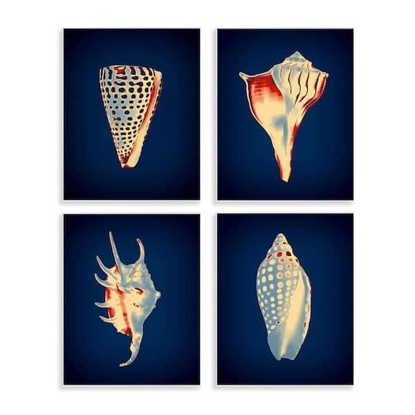 Stupell Industries Bright Shells on Indigo by Graffi*tee Studios 4 Pieces Unframed Coastal Graphic Art Print 14 in. x 11 in.
