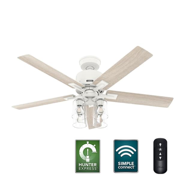 Hunter Techne 52 in. Indoor Matte White Smart Ceiling Fan with Light Kit and Remote Included