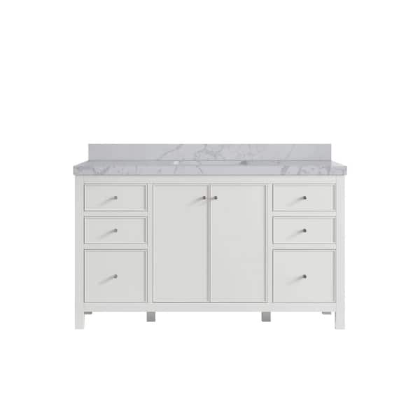 Willow Collections Chicago 60 in. Single Sink Freestanding White Bath Vanity with Venatino Qt. Top Unassembled