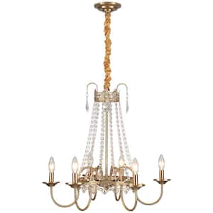 Lustra 6 Light Gold Traditional Candle Style Crystal Raindrop Chandelier for Bedroom Living Room Kitchen Island Foyer