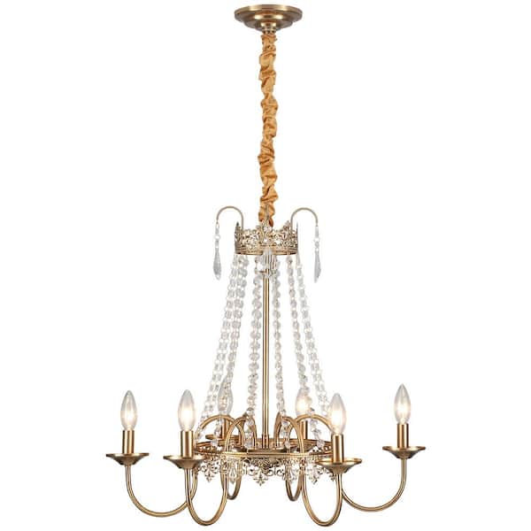 LWYTJO Lustra 6 Light Gold Traditional Candle Style Crystal Raindrop Chandelier for Bedroom Living Room Kitchen Island Foyer