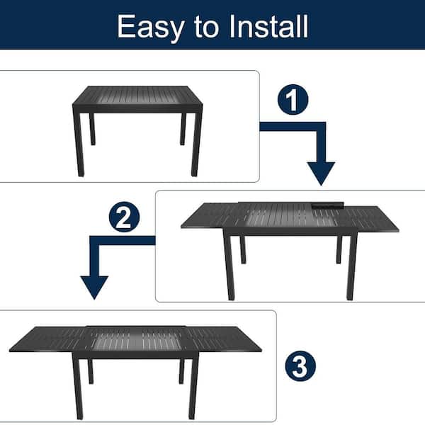 9-Piece Metal Outdoor Dining Set with Extendable Dining Table & 8 Swivel Chairs, Rust-Resistant, Black, Garden Deck Use