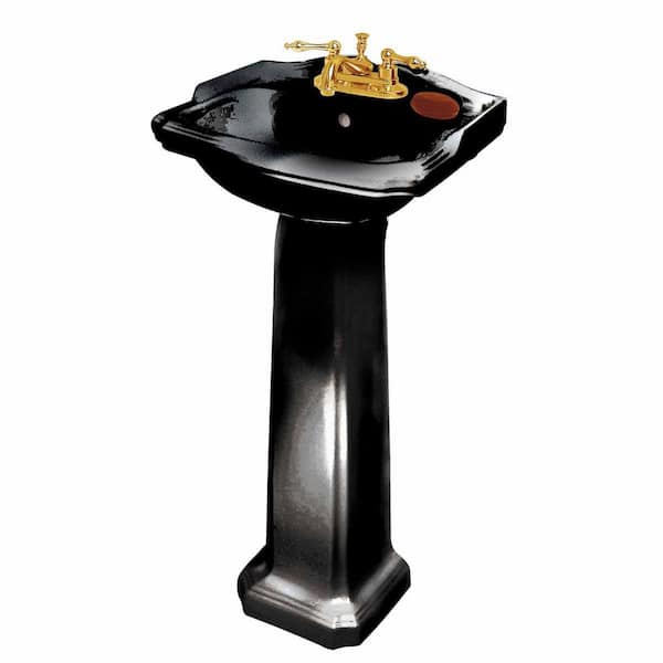 Pedestal Combo Vitreous China Bathroom Sink in Black with Overflow