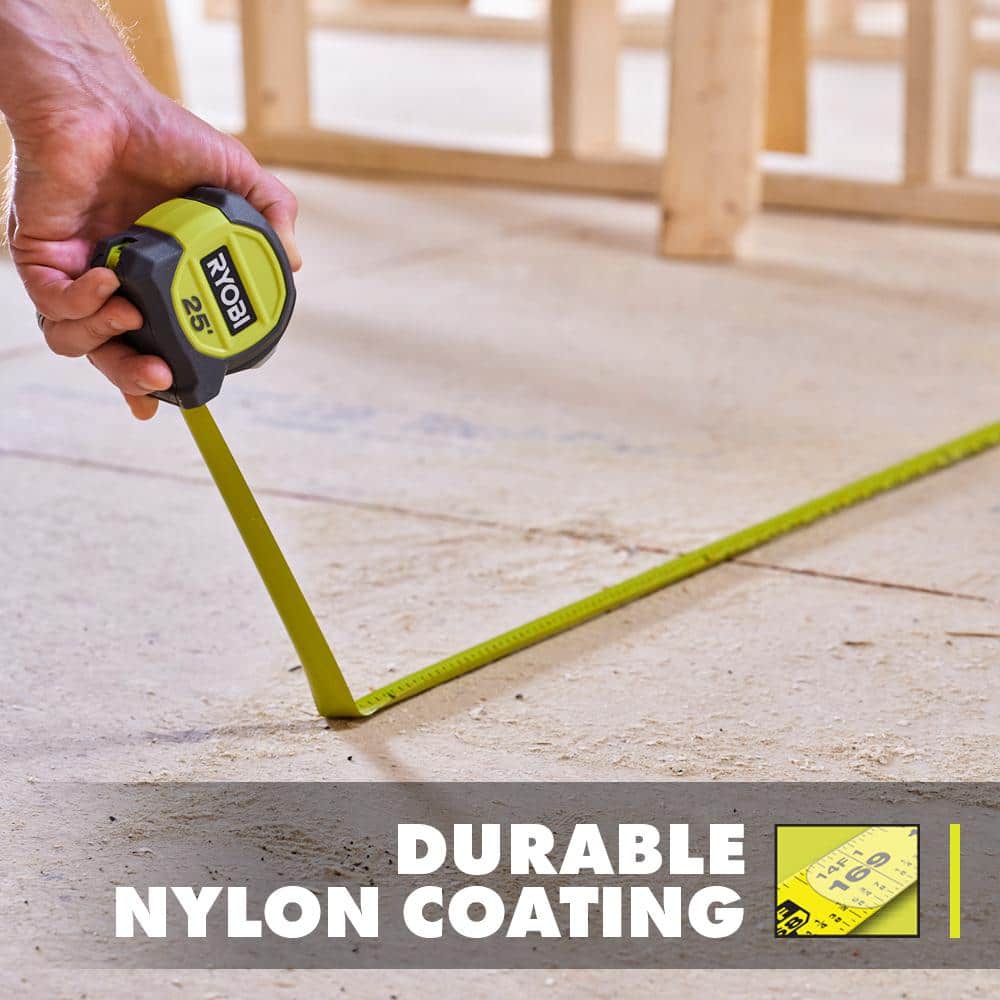 Ryobi 25 ft. Yellow and Gray Steel Tape Measure with ABS Housing