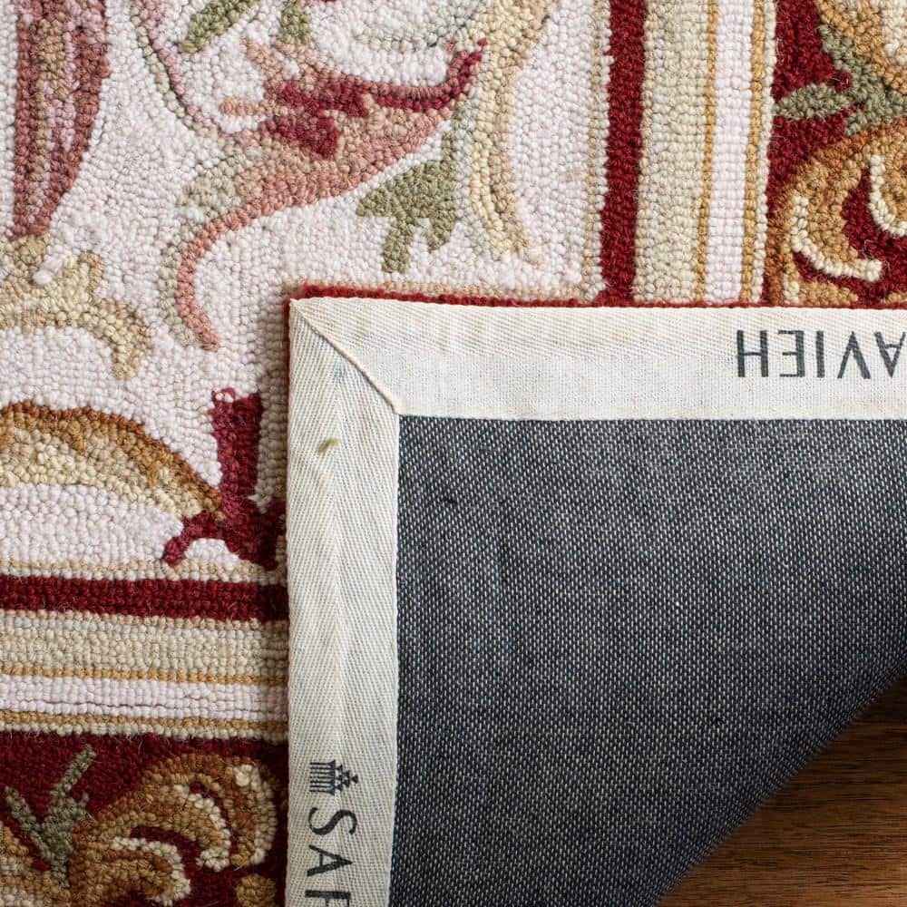 Ivory and Burgundy Floral Hand-Knotted Wool Area Rug